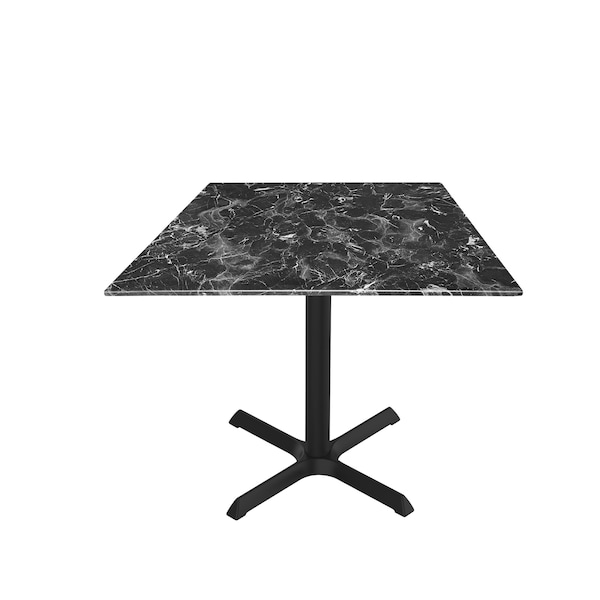 30 Tall OD211 Black Table Base w30x30 foot and 32x32 Square Black Marble Top, IndoorOutdoor